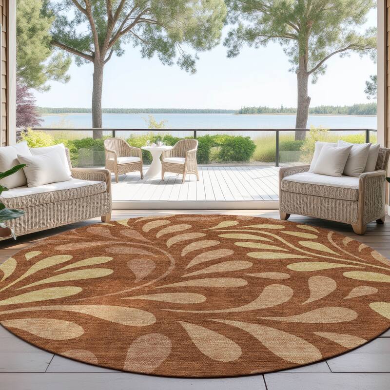 Machine Washable Indoor/ Outdoor Floral Arabesque Chantille Rug - Paprika - 8' x 8'