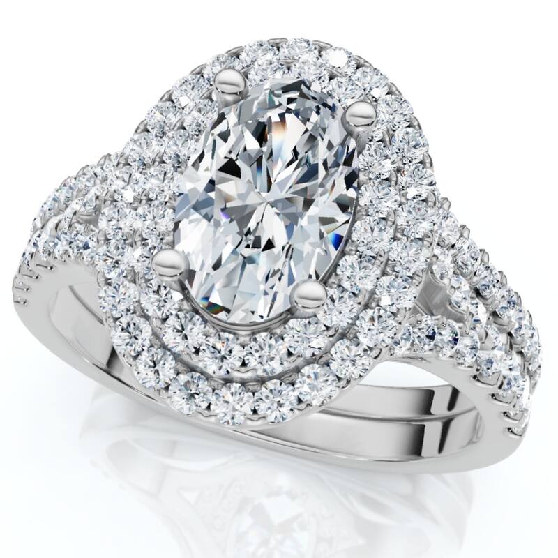 1 5/8 Ct Oval Diamond Engagement Ring & Matching Band White Gold Lab Grown