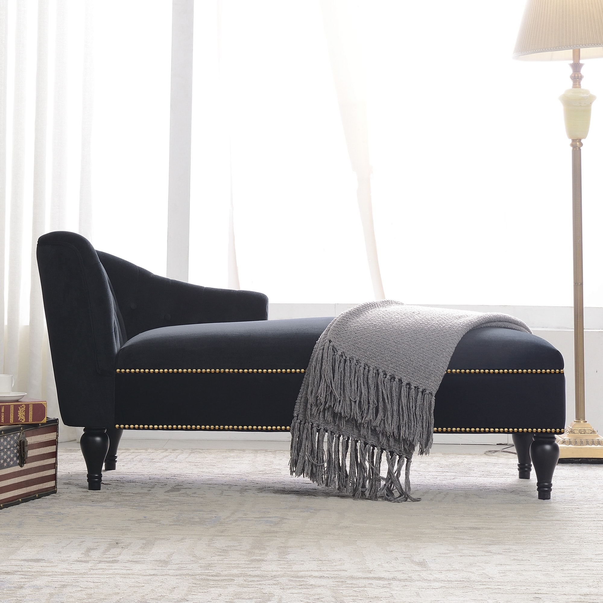 Velvet Chaise Lounge High Back Sofa Tufted Right Arm Chair Bed