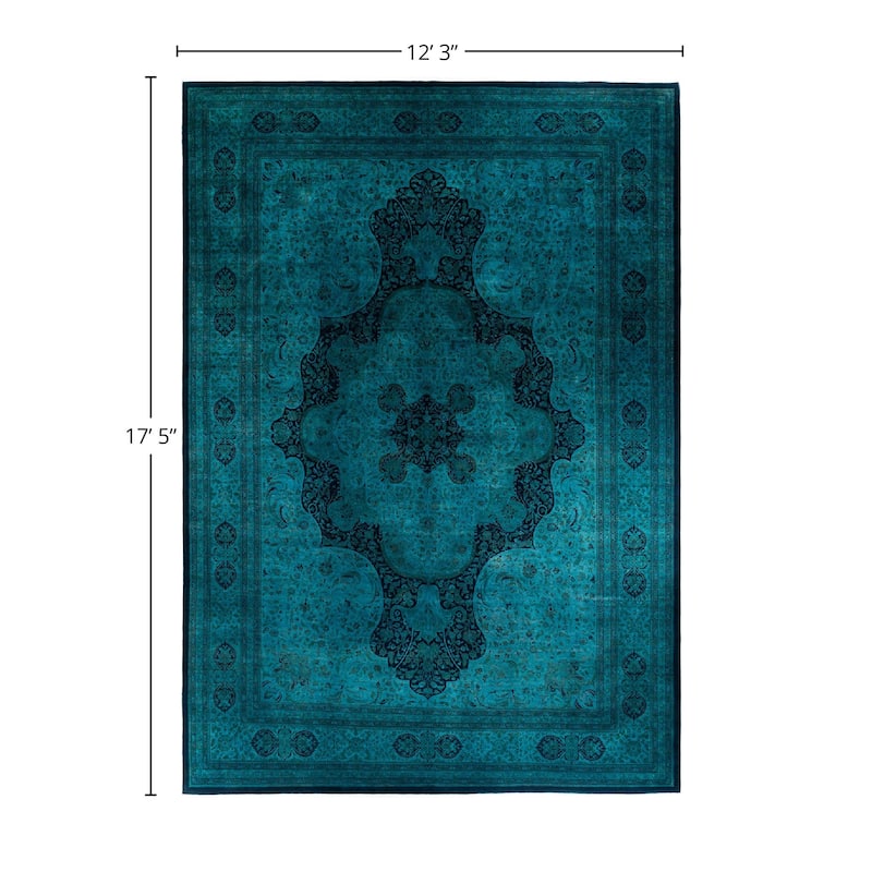 Overdyed, One-of-a-Kind Hand-Knotted Area Rug - Blue - 12' 3" x 17' 5"