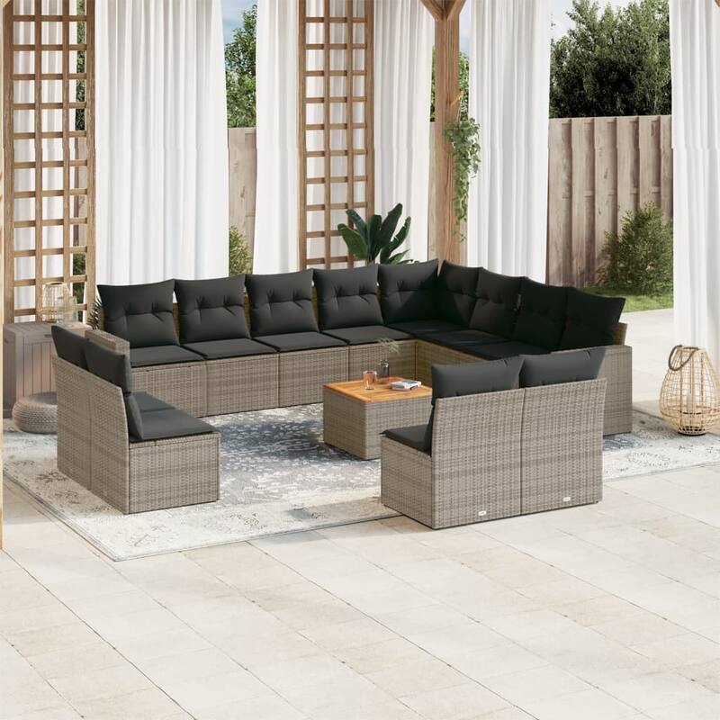 vidaXL Patio Sofa Set with Cushions Outdoor Furniture 13 Piece Poly Rattan - 21.7 x 21.7 x 14.6 - Gray
