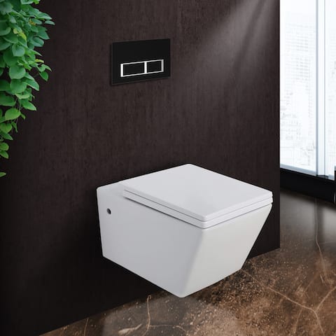 Toilet Combo Set - Toilet Bowl With Soft-Close Seat, 2"x 4" Concealed Tank And Carrier System, Push Buttons Included.