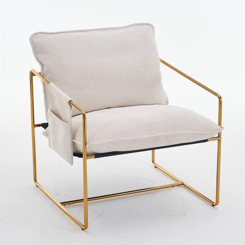 30.7" Arm Chair with Metal Frame and Gold Accents (Set of 2)