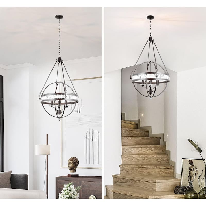 Crystal Orb Pendant Light Bohemian 4-Light Oil Bronze or Silver Luxury Chandelier - N/A