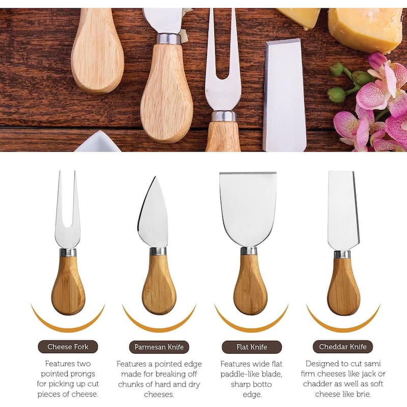 Bamboo Cheese Board & Cutlery Set with 4 Knives in Slide-out Drawer - 13.5"