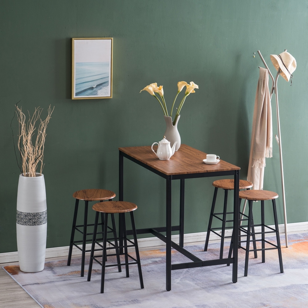 Shop Industrial Breakfast Bar Table Set Kitchen Counter With 4 Round Stools Overstock 32172556