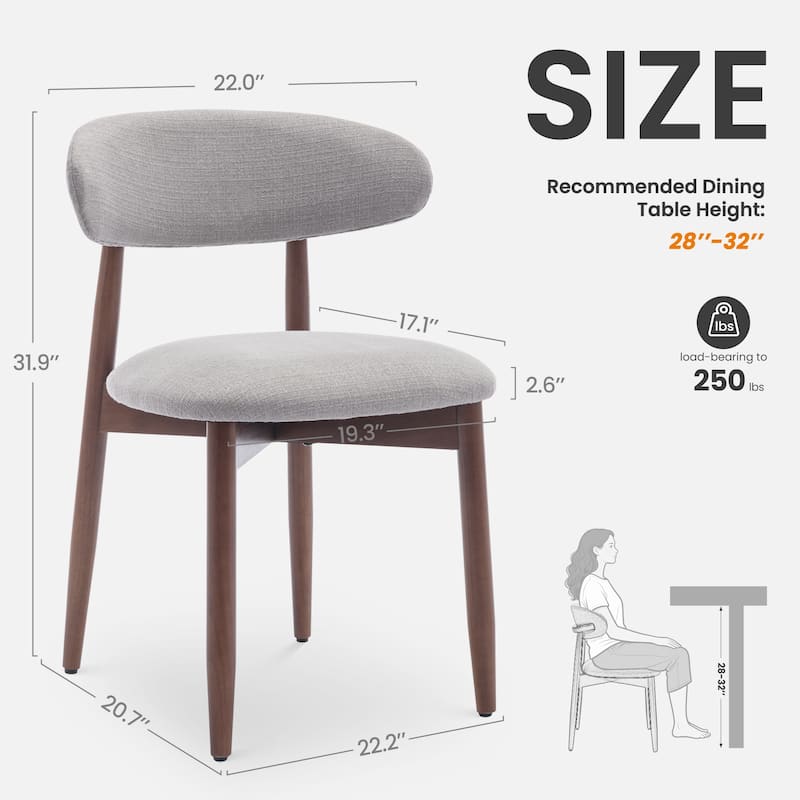 Modern Fabric Upholstered Kitchen Side Chairs, Farmhouse Dining Room Chair with Foot Pegs