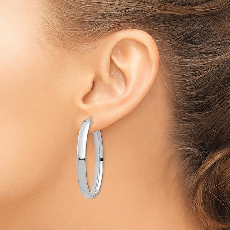 Curata 14k White Gold High Polished Oval Hoop Earrings - 44.33x27.41mm