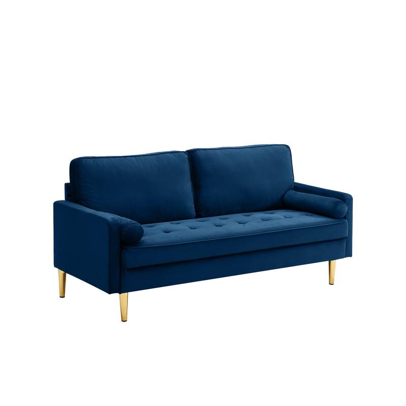 Navy 2-Seater Velvet Sofa Loveseat with Wood Frame, Sleeper Sofa Couch Convertible Couch for Living Room