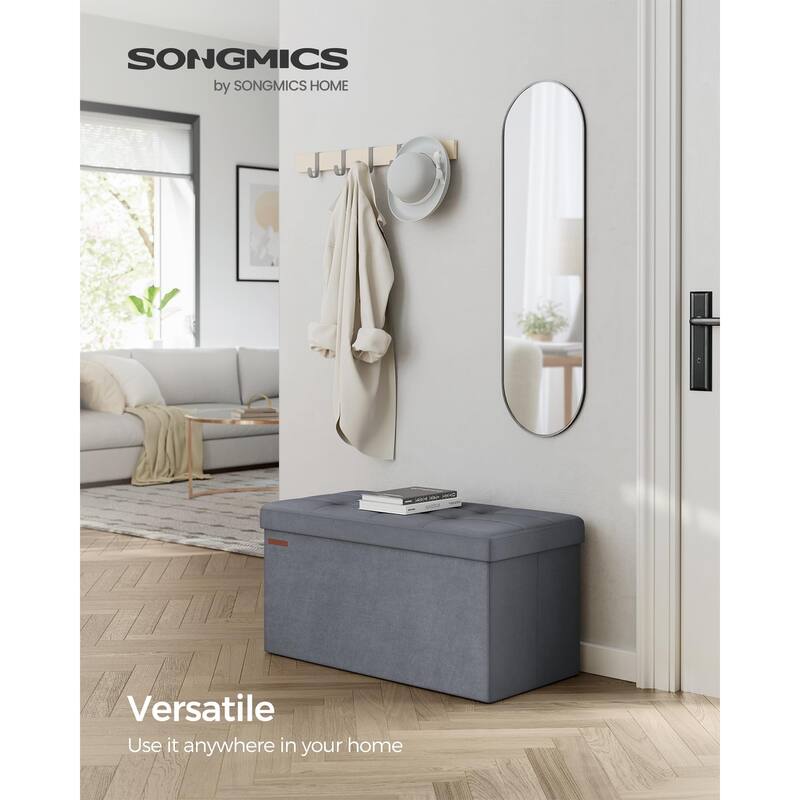 Storage Ottoman, Foldable Velvet Storage Bench, 2 Extra Storage Boxes, 15 x 30 x 15 Inches, 660 lb Load Capacity, for Entryway