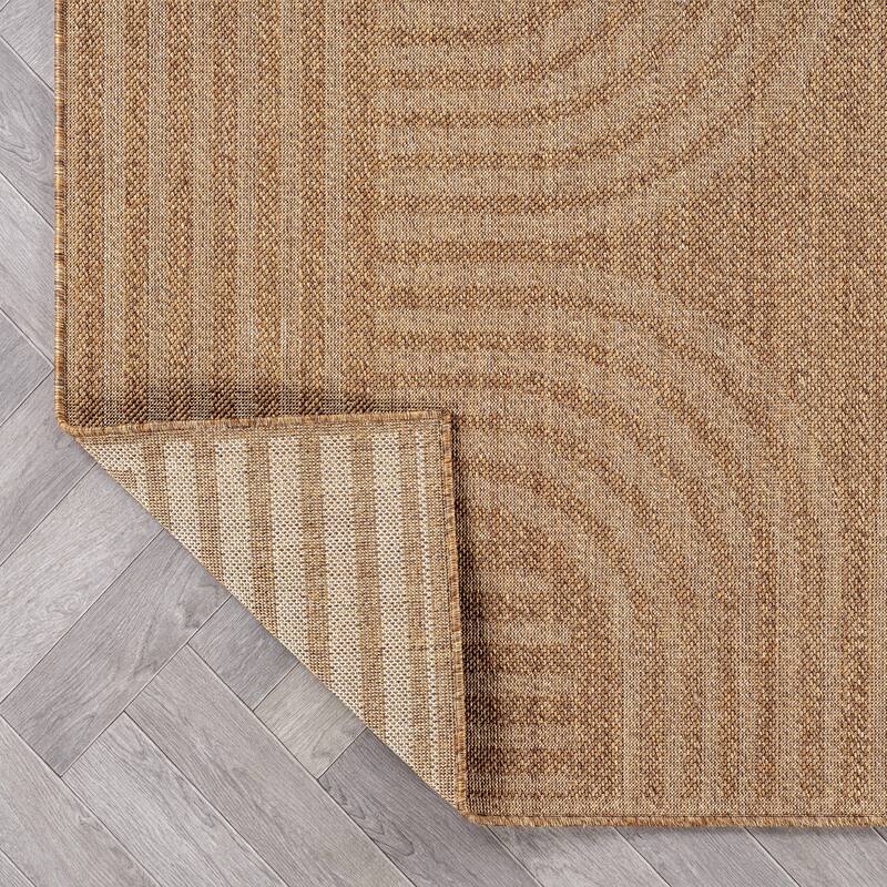 World Rug Gallery Geometric Indoor/Outdoor Flat Woven Area Rug - Natural Jute-Style, Easy-Care Patio Rug for Balcony Patio Deck