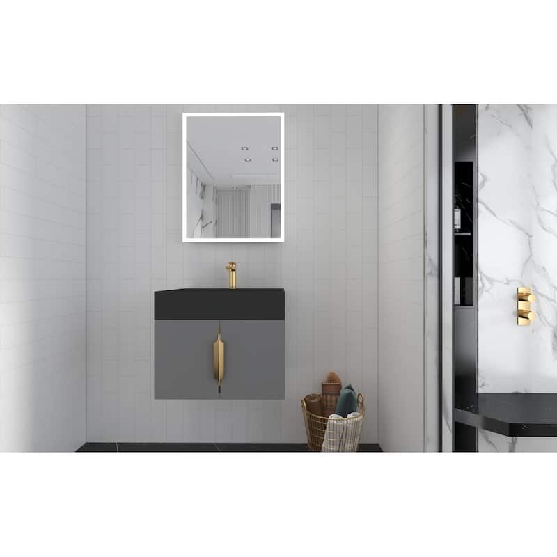 Amazon 24" Wall Mounted Bathroom Vanity Set w/ Black Top