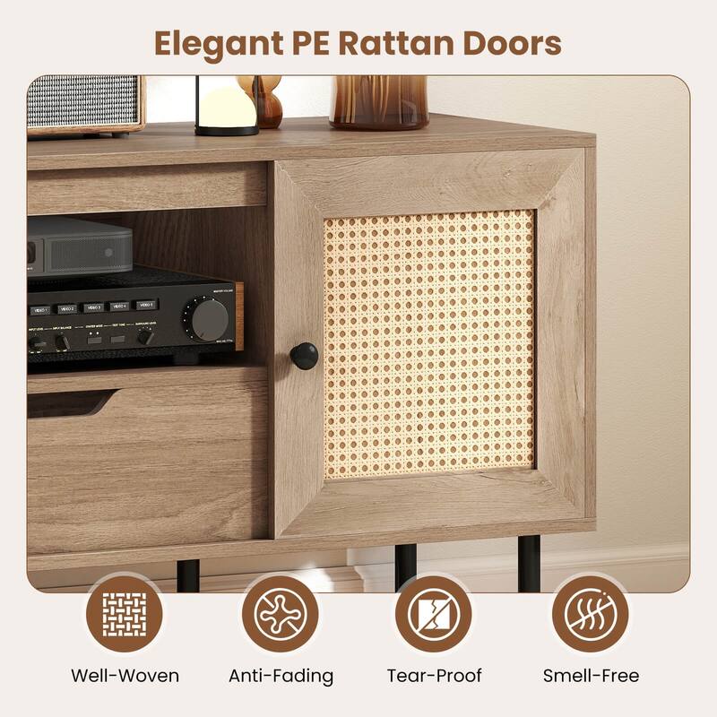 Costway Boho TV Stand for 60 Inch TV with Cabinets, Storage Shelf, - See Details