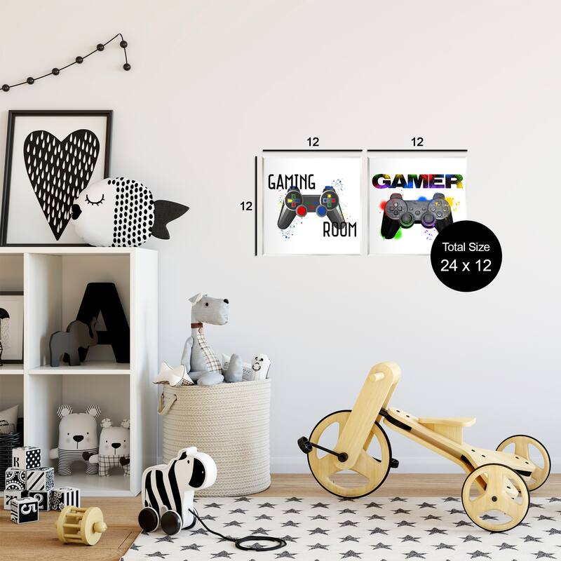 Stupell Retro Gaming Room Control Wall Plaque Art Design By Kim Allen, Marcus Prime (Set of 2)