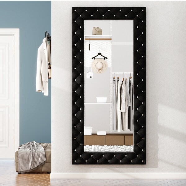 Rectangle Full Length Mirror - Black Crystal Tufted - Bed