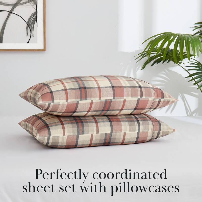 Highland 300 Thread Count Cotton Extra Deep Pocket Plaid 4-piece Bed Sheet Set