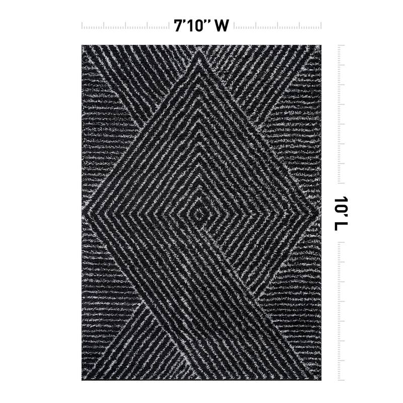 Minimal Stripe Geometric Shag Rug - Anthracite Dark Gray - Medium Pile - Cozy & Modern