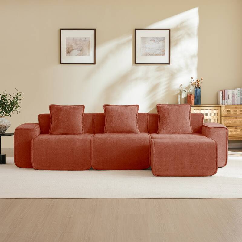 GDFStudio - Streamlined Velvet 3-Seater 108.66" L-Shaped Modular Boneless Sofa with Ottoman