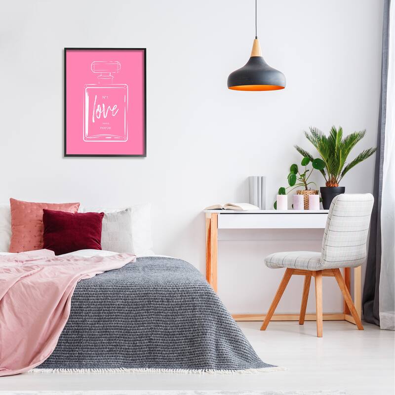 Stupell Casual Glam Perfume Bold Pink Love Calligraphy Framed Wall Art, Design by Martina Pavlova