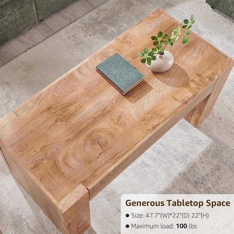 Modern Coffee Table, Wooden Living Room Table w/ Hidden Storage Drawer