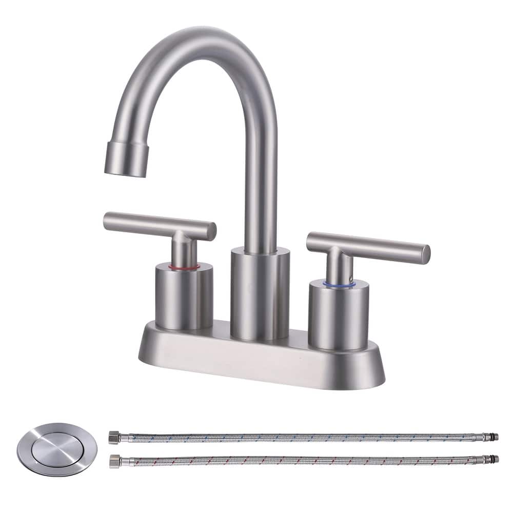 WOWOW 4 in. Centerset Double Handle High Arc Bathroom Faucet