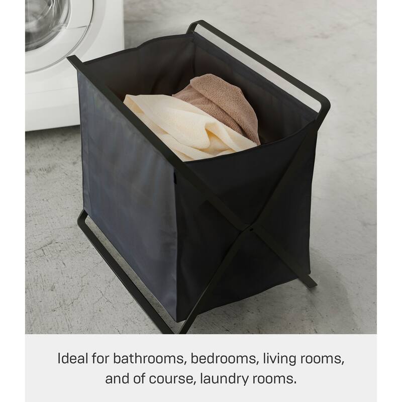 Yamazaki Home Folding Storage Bin, Steel, 8.5 gallon, 32 liters, Holds 22 lbs, Collapsible - L 11.42 x W 18.11 x H 15.75 inches