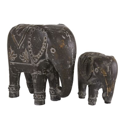 Ceramic Elephant Handmade Decorative Sculpture - Set of 2 Black - Roche River Decor