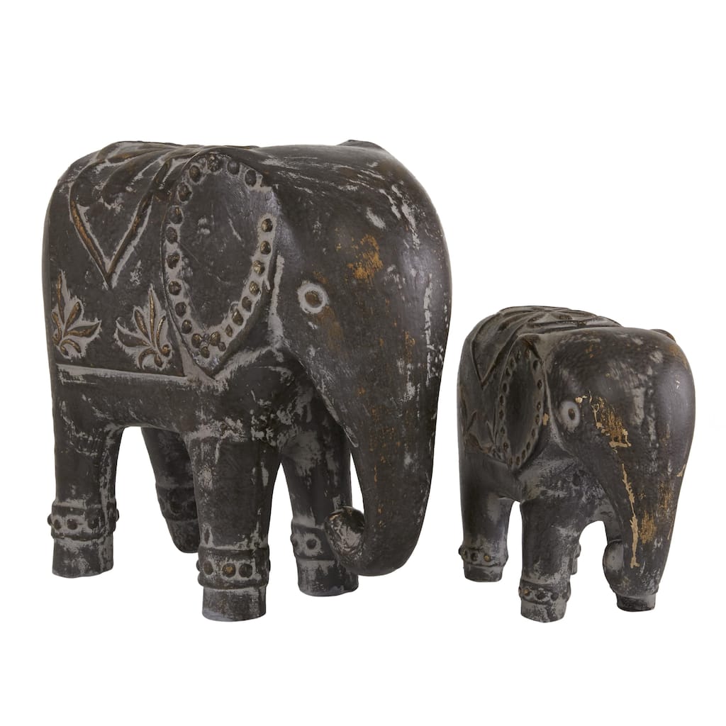 Ceramic Elephant Handmade Decorative Sculpture - Set of 2 Black - Roche River Decor