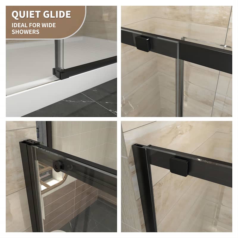 60" x 74" Glass Frame Sliding Shower Tub Door in Black - 60*74