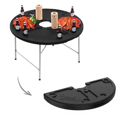 Creole Feast Foldable 47-inch Round Crawfish Table, Black