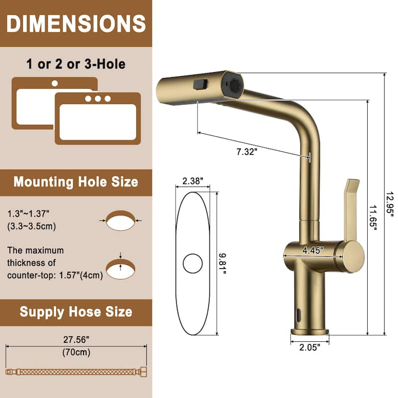 Single Handle Pull Down Sprayer Kitchen Faucet with 3 Functions Spray