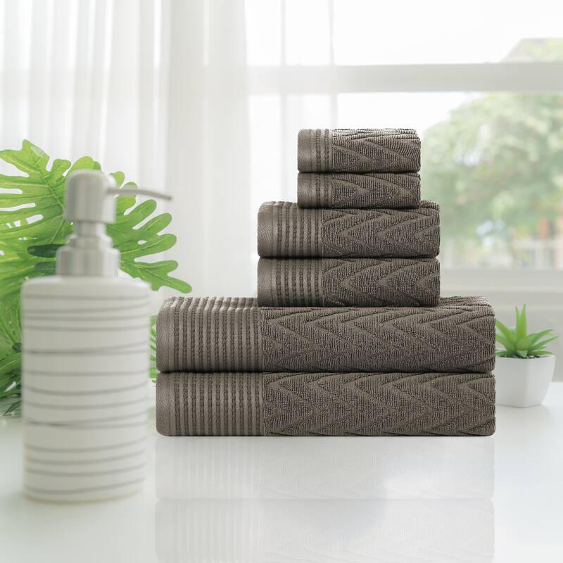 Superior Chevron Zero Twist Solid and Jacquard Cotton 6 Piece Towel Set