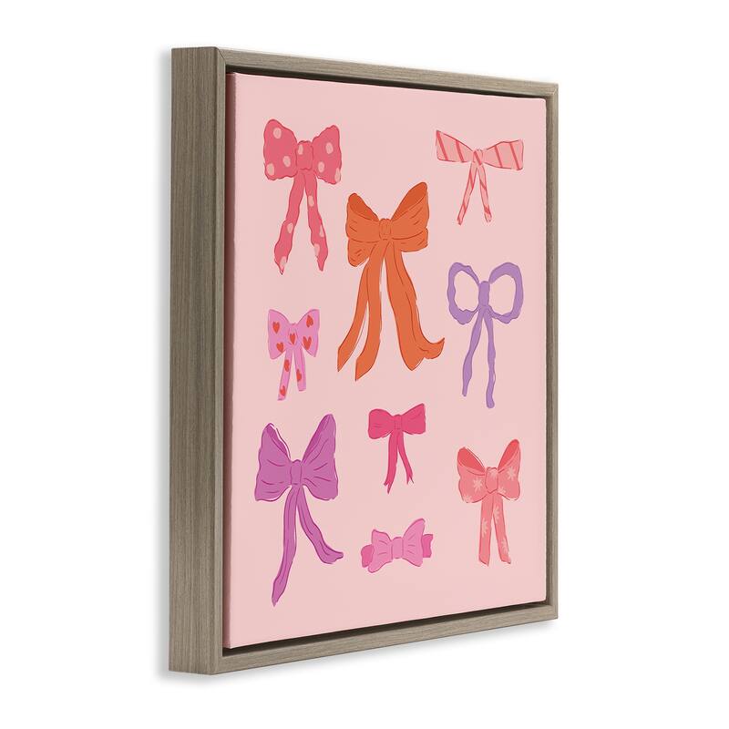 Stupell Stylish Fashion Bows on Pink Framed Floater Canvas Wall Art Design By Sazerelli Designs