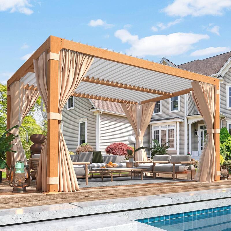 EROMMY Outdoor Louvered Pergola Gazebo with Adjustable Aluminum Rainproof Roof and Pull-Down Screen