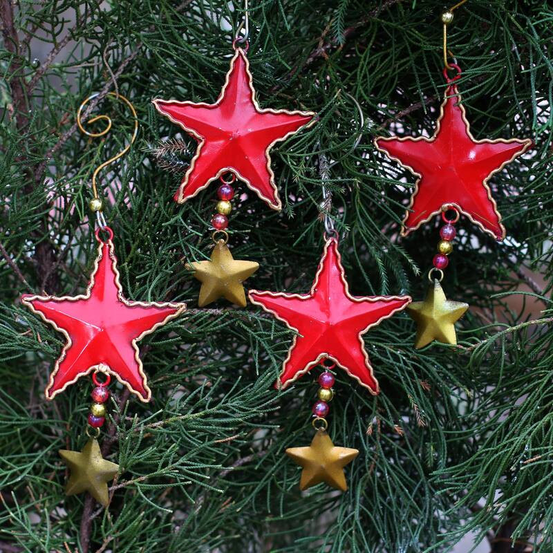 Novica Handmade Passionate Stars Steel Ornaments (Set Of 4)