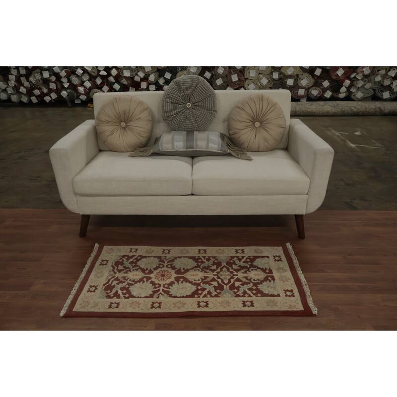 Hand Knotted Oriental 100% Wool Carpet Traditional All-Over Oranges & Rust Ziegler Area Rug - 3' 10'' X 2' 0''