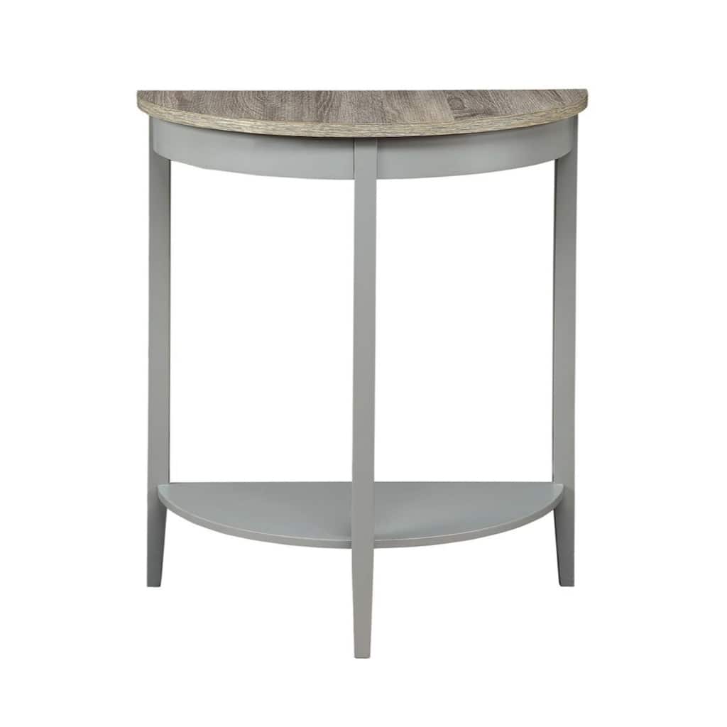 Wooden Half Moon Shaped Console Table with One Open Bottom Shelf, Oak Brown and Gray