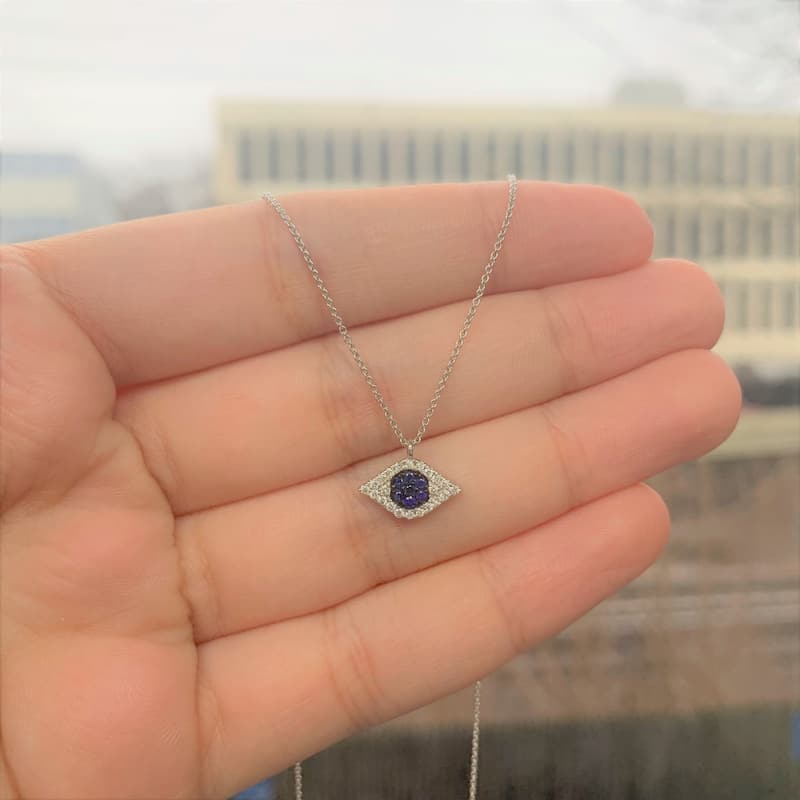 Joelle Evil Eye Necklace Diamond & Sapphire 14k Gold 1/10 ct TDW Gift for Her