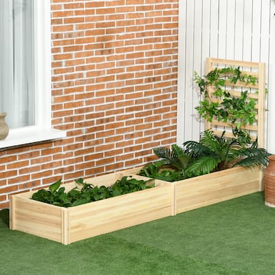 Wooden Planter Box Kit Outdoor Raised Garden Bed Rectangular Floor Gardening Beds with Trellis and Open Bottom for Vegetables