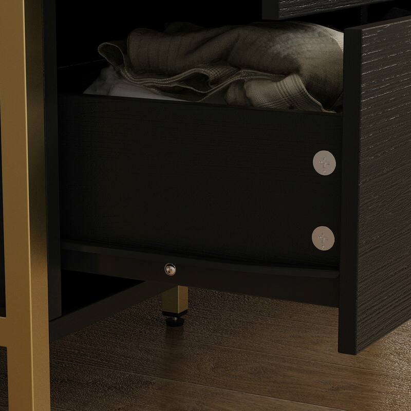 Versatile 9-Drawer Dresser - Sleek Black & Gold, Premium Quality Chest