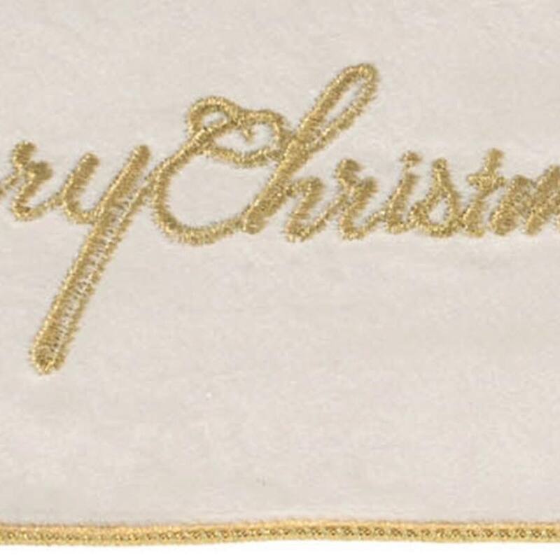 HomeRoots 4" White And Gold Embroidered Merry Christmas Wired Ribbon