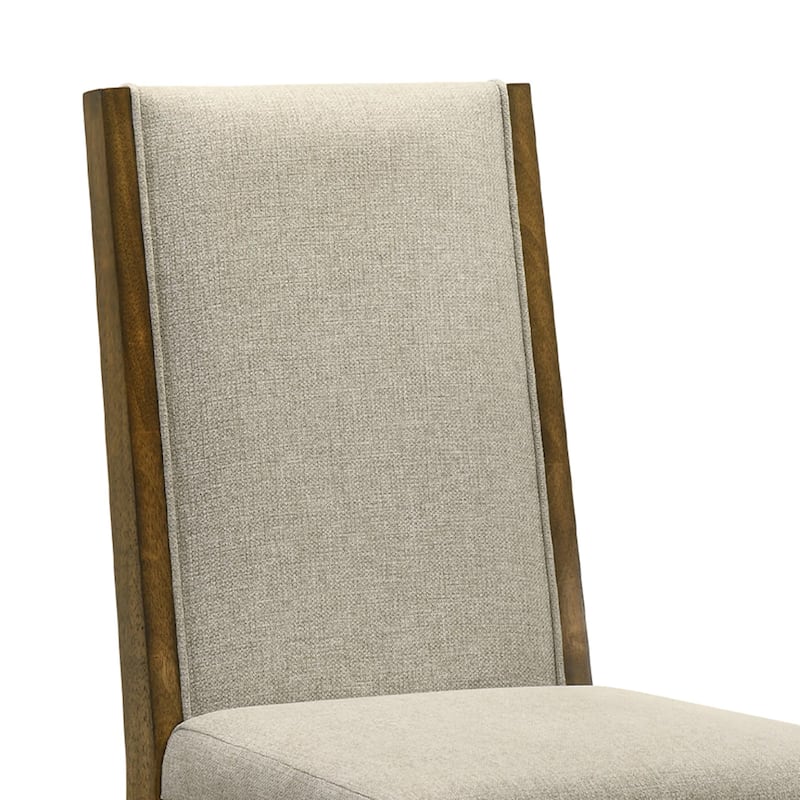 Liyo Set of 2 Side Dining Chairs, Brown Wood Frame, Beige Fabric Seating