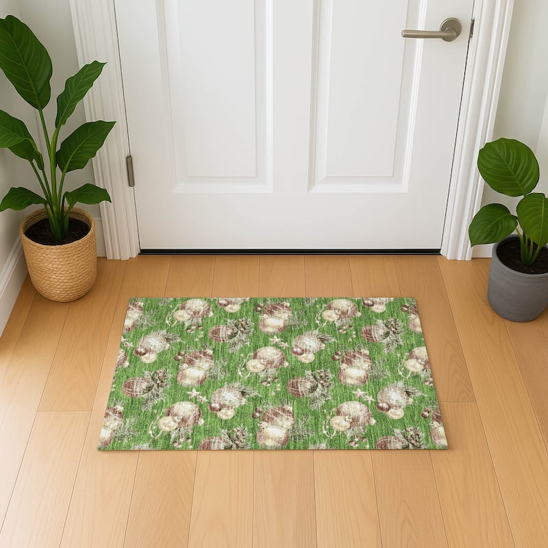 Premium Washable Super Soft Holiday Ornament Mayfield Rug - Green - 1'8" x 2'6"