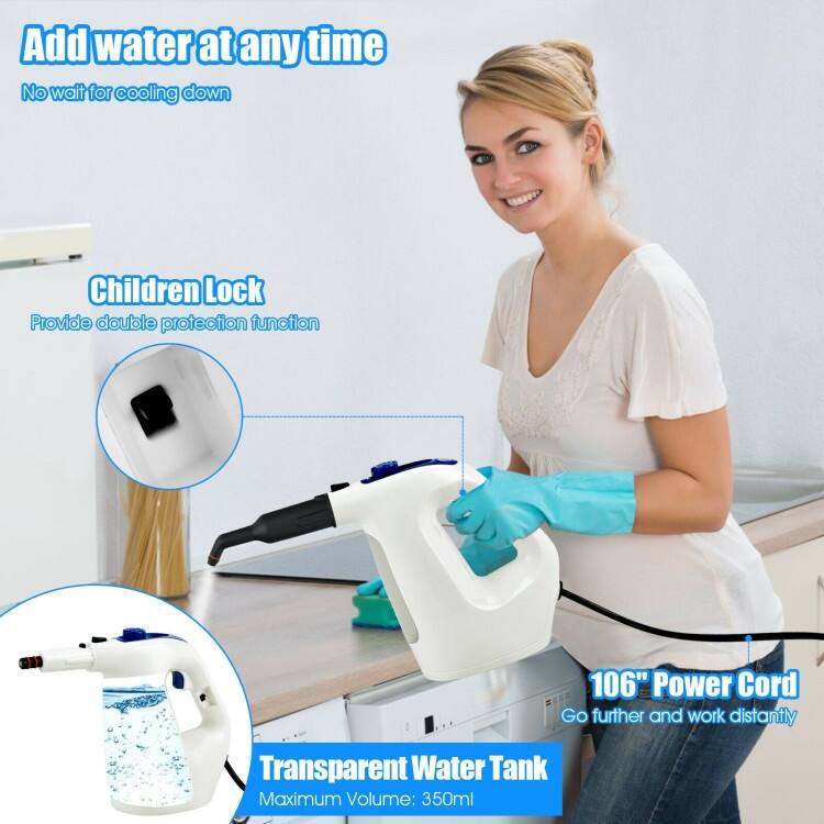 Powerful 1400W Handheld Steam Cleaner with 17 Accessories for Versatile Household Cleaning - 13" x 5" x 9.5" (L x W x H)
