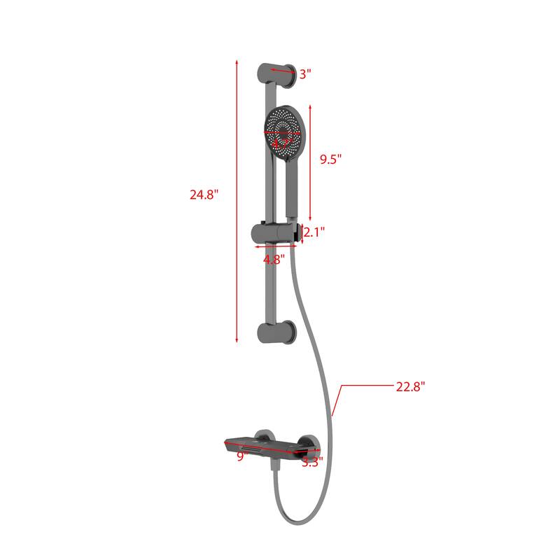 Gunmetal Thermostatic Shower System with Adjustable Slide Bar, CEC Certified Space Aluminum Shower Faucet Set