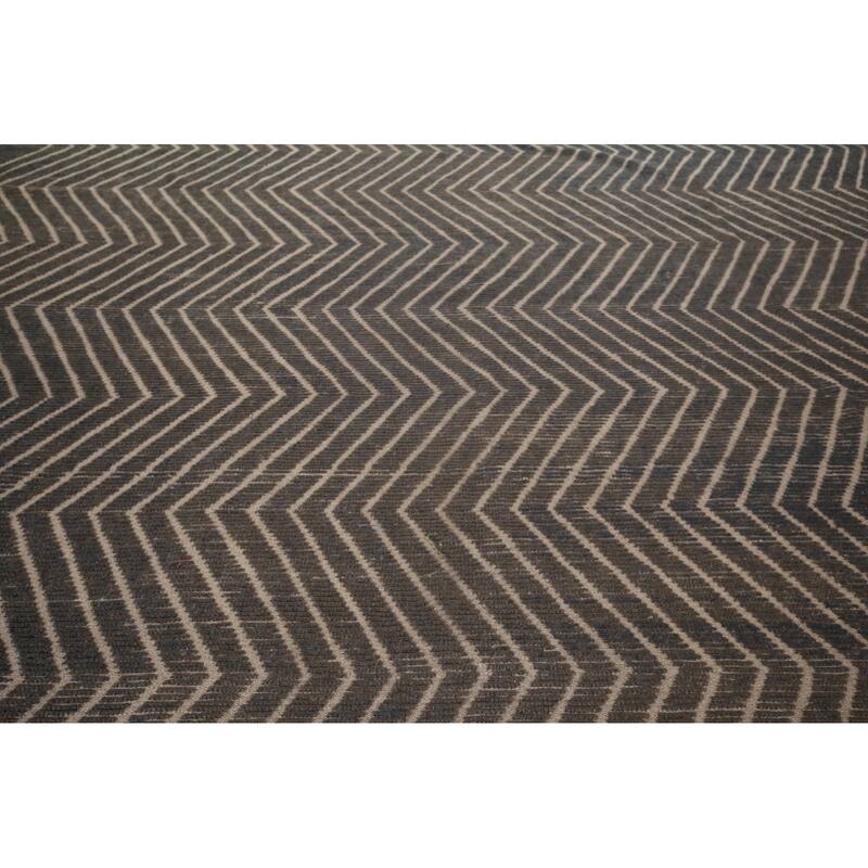 All-Over Chevron Style Moroccan Oriental Rug Hand-Knotted Wool Carpet - 11'9"x 18'7"