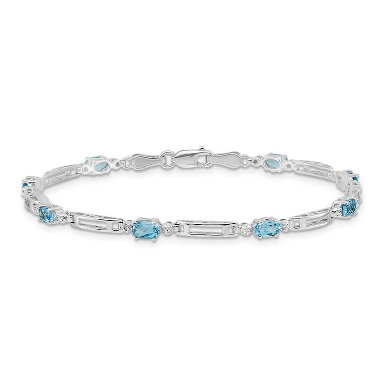 Curata Yellow or White Gold 3.5mm 7" Gemstone and Diamond Bracelet - 10k or 14k
