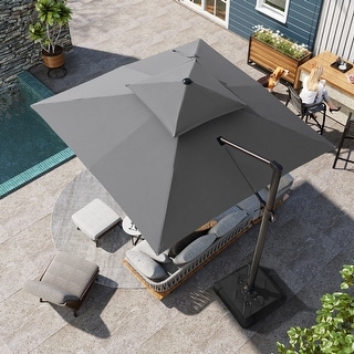 Pellebant Patio Cantilever Offset Umbrella 10 ft Square Double Top Aluminum Heavy-duty