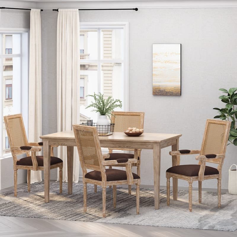 Maria Wood and Cane Upholstered Dining Chair by Christopher Knight Home - 23.75" L x 23.75" W x 39.75" H - Set of 4 - Brown + Natural