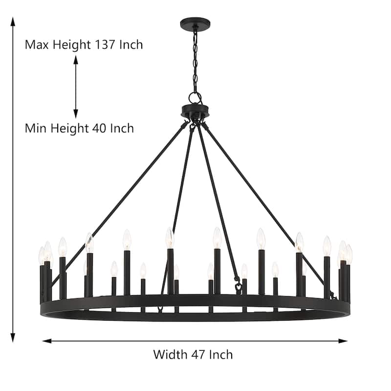 24-light Modern Farmhouse Large Black Wagon Wheel Chandelier - 47 inches